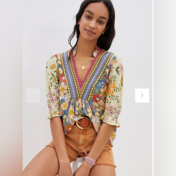 Bl-nk Stephanie Top Sold at Anthropologie Size Medium Blue Motif - Picture 3 of 12